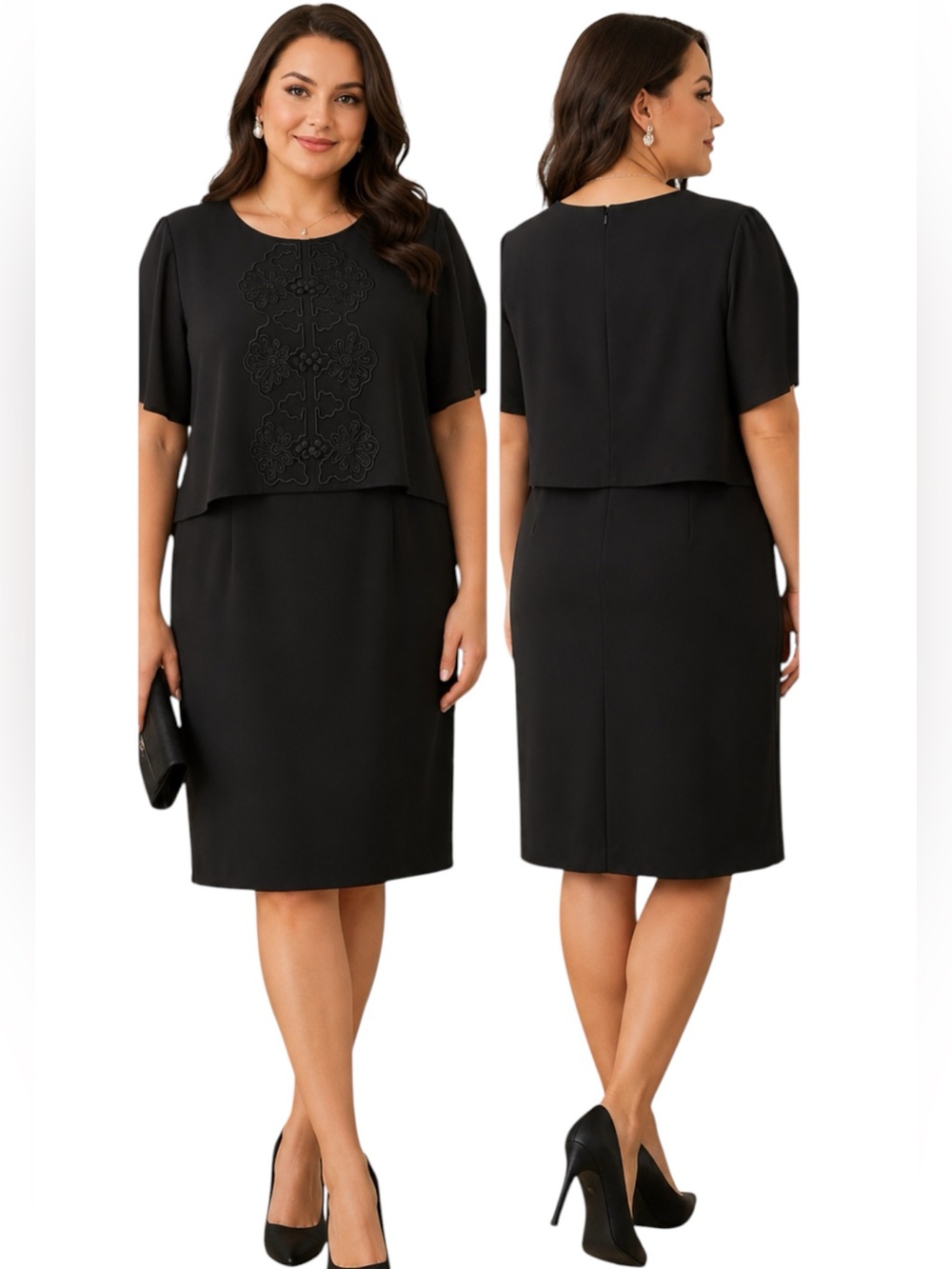 Plaza South Black Embroidered Overlay Dress Size 18 Plus